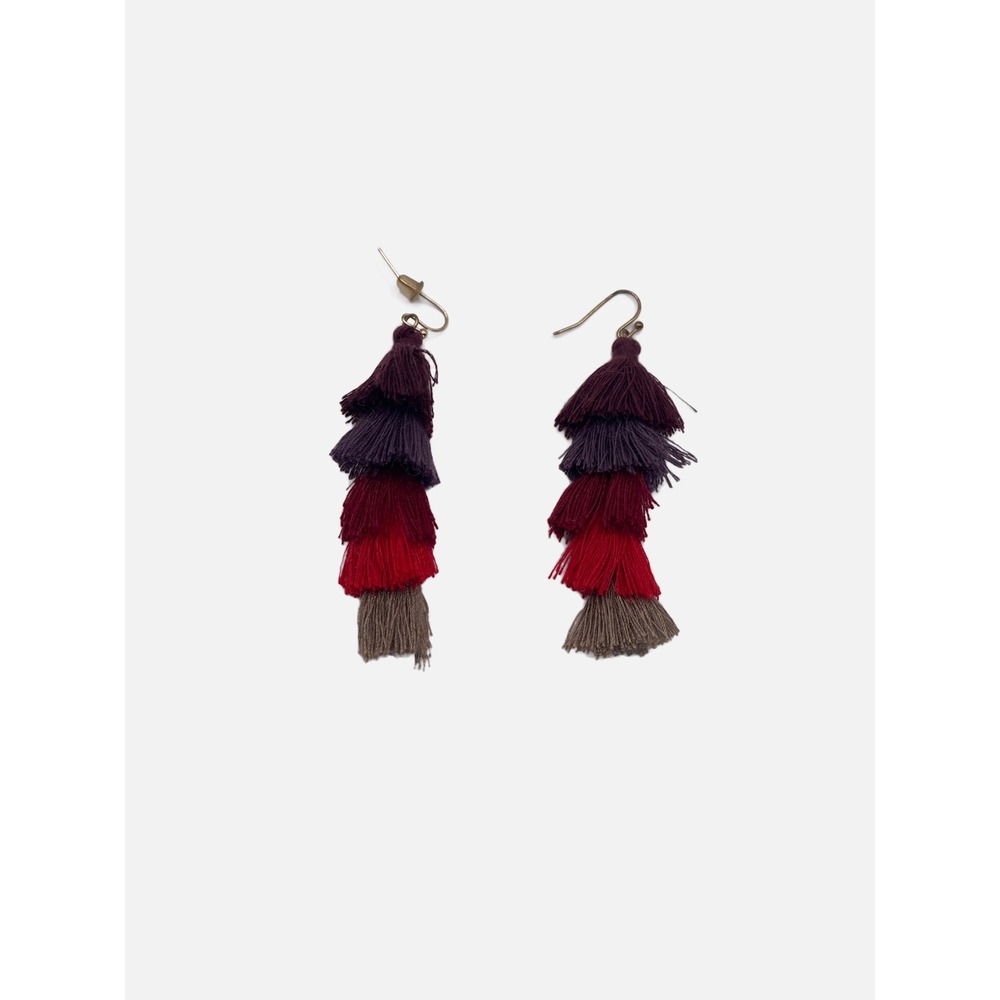 J Crew Tassel Earrings Womens OS Red Ombre Tiered Fringe Boho Statement Jewelry